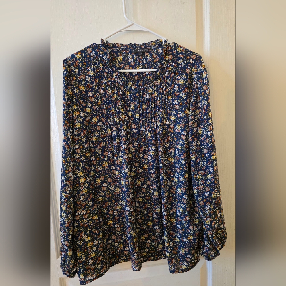 Adrianna Papell Floral Print Blouse - Blue and Yellow